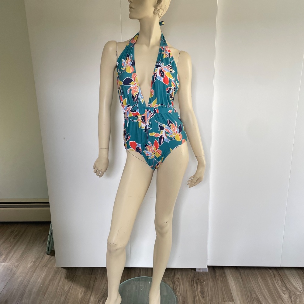 ModCloth Bathing Suit, Size L, Halter One Piece Bathing Suit, Aqua Maillot